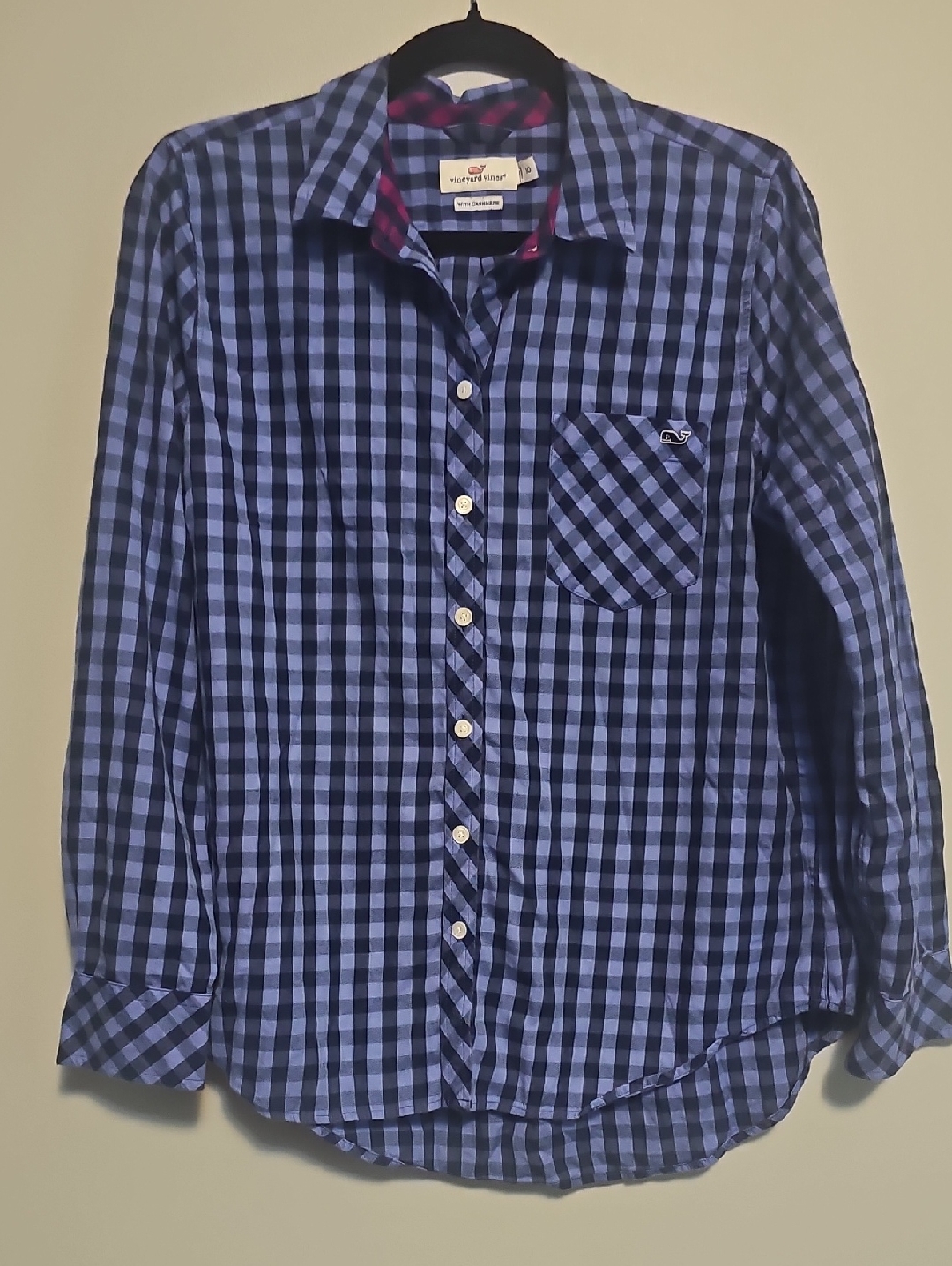Vineyard Vines W/ Cashmere Blue And Navy Gingham Button-Down Shirt